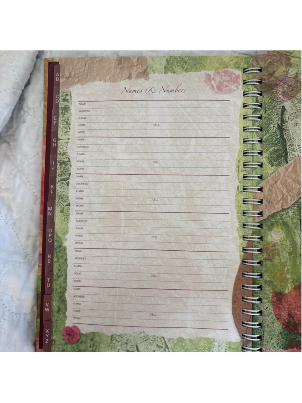 Address Book With Floral Cover & Back With Tabbed Dividers